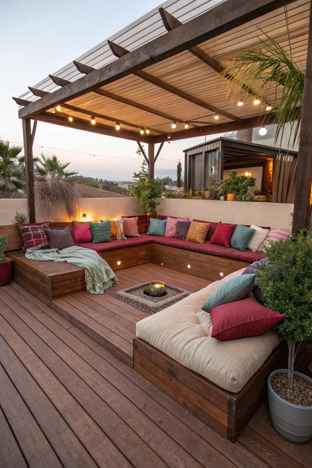 A sunken seating area fosters intimate gatherings.