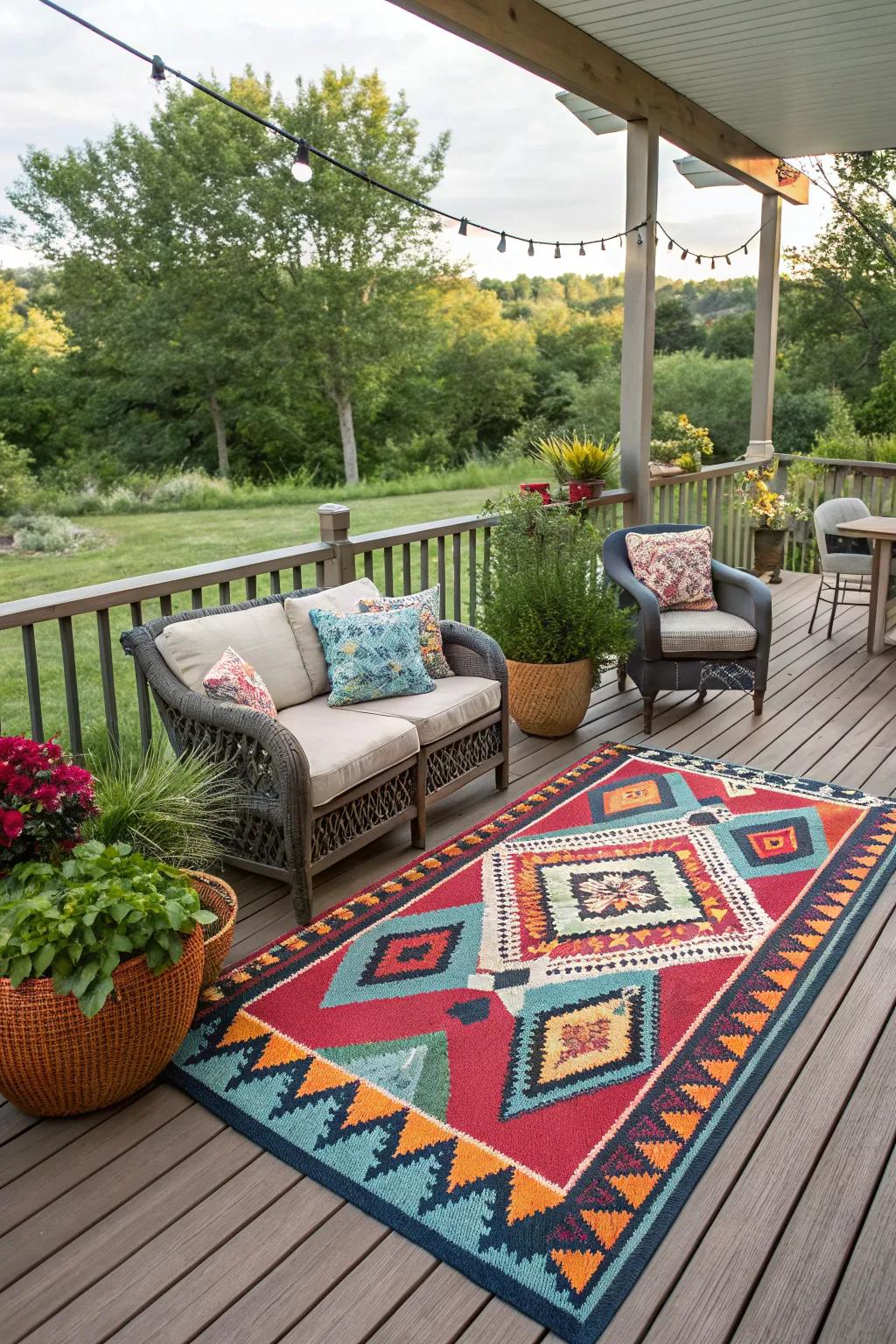 Outdoor rugs add color and personality.