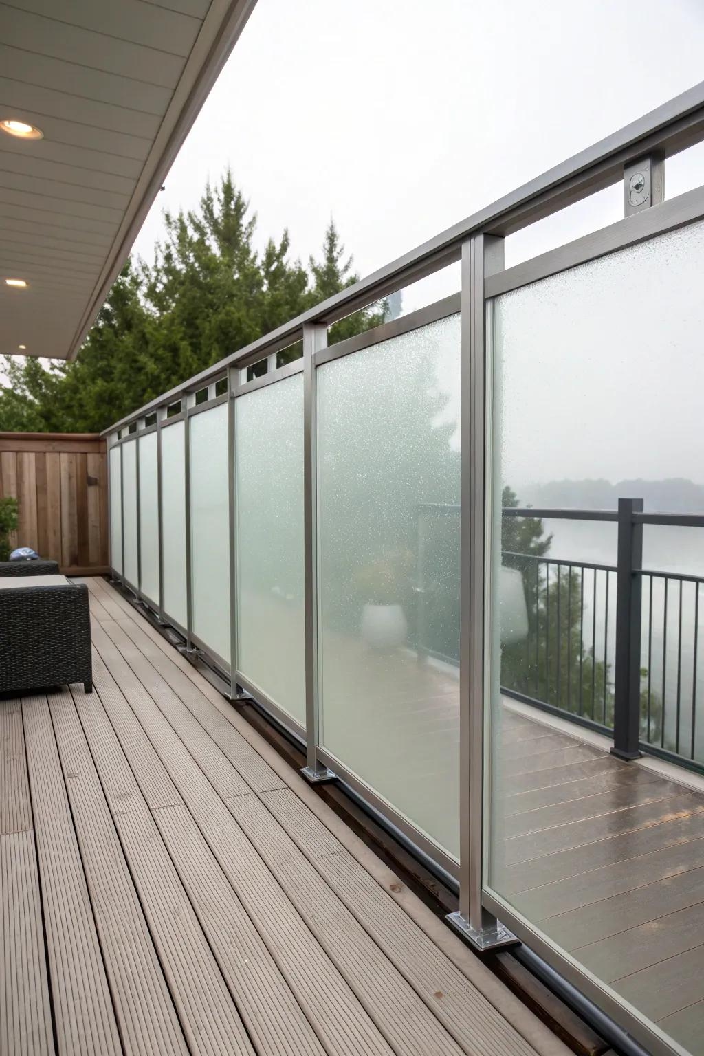 Frosted glass panels add a modern touch and maintain privacy.