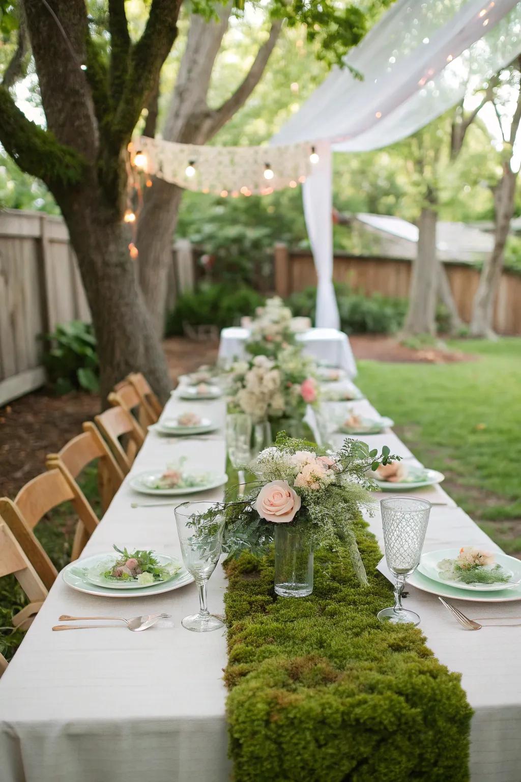 Moss table runners add an earthy touch to your wedding tables.
