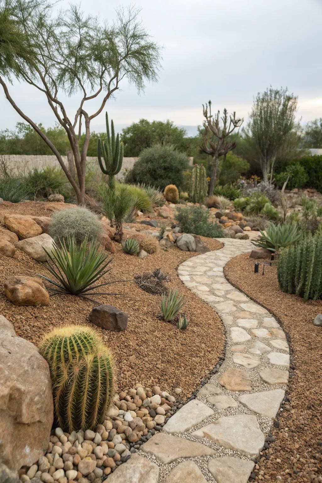 Mulch and ground covers keep the desert garden neat and healthy.
