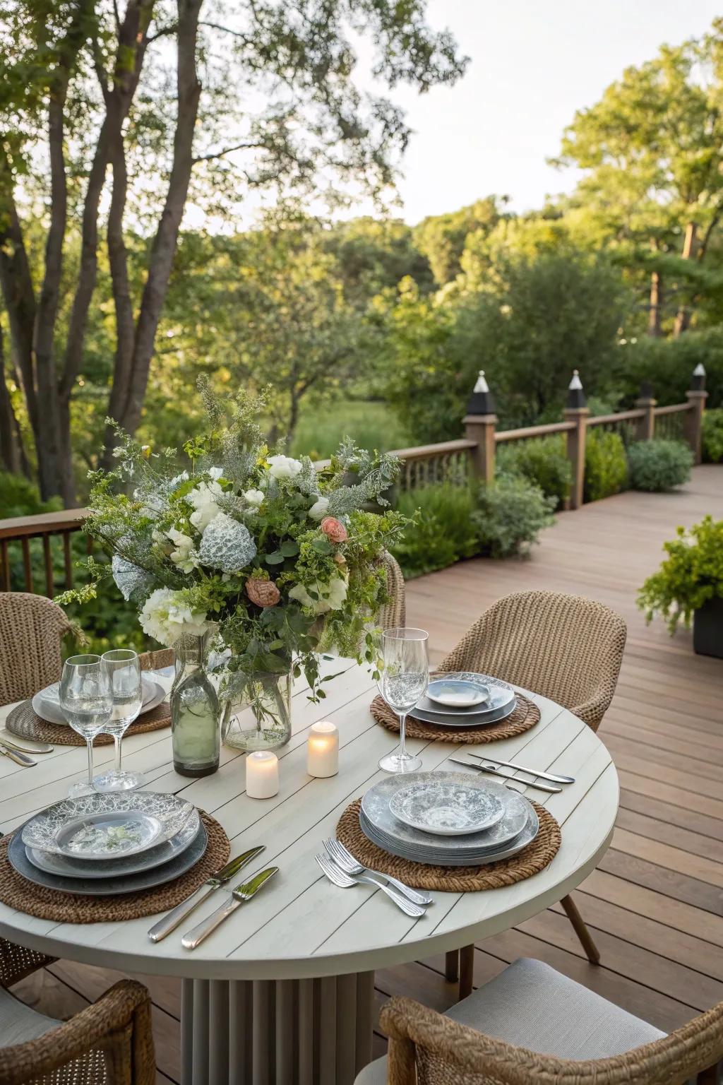 A designated dining area makes outdoor meals a special occasion.