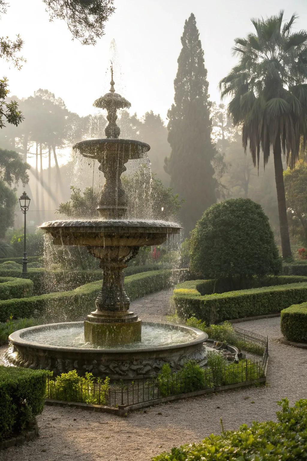 An artistic disappearing fountain showcases unique shapes and creative design.