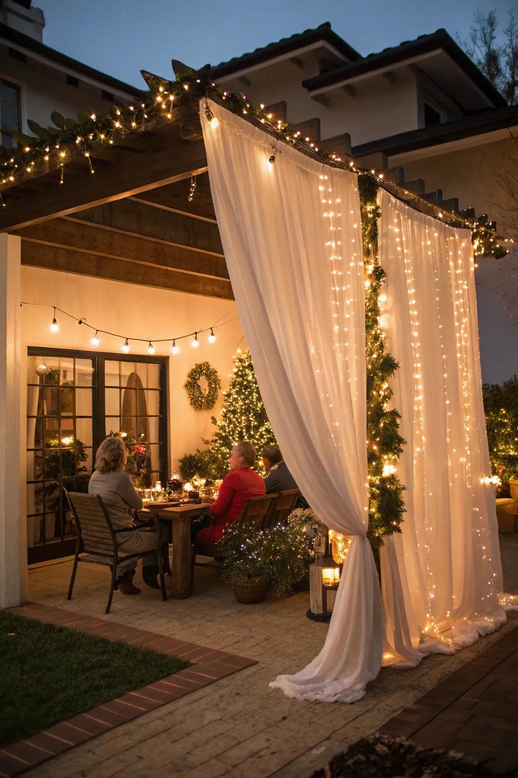 A light curtain transforms your outdoor space into a festive retreat.