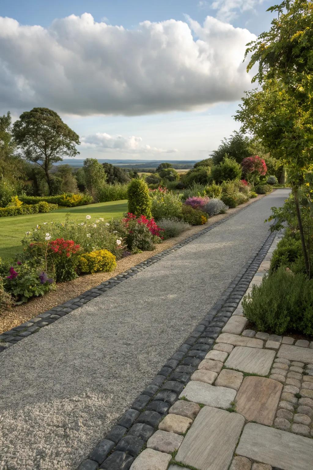 Slate paver edging brings elegance and sophistication to driveways.