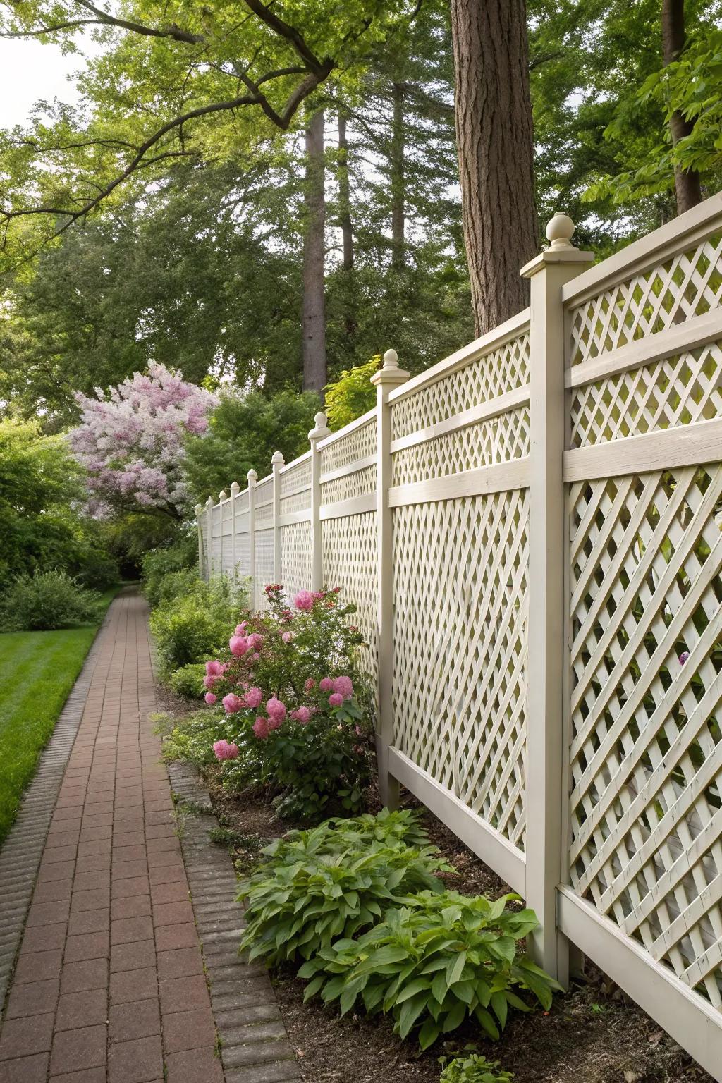 Enjoy open views with a wide-pattern lattice fence.