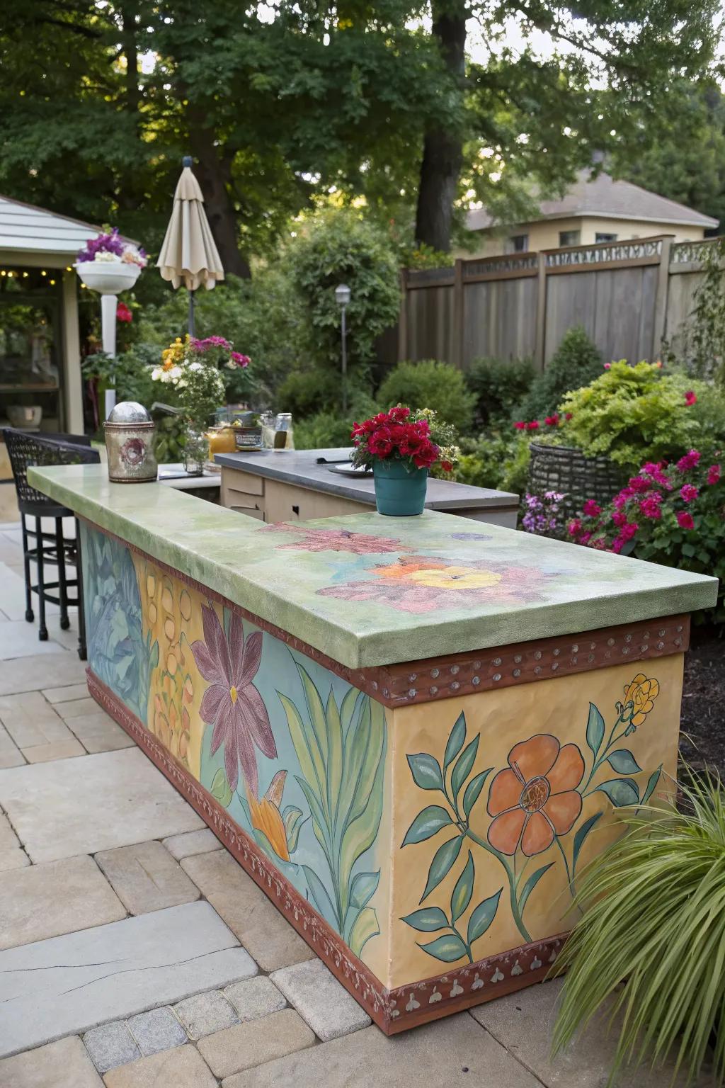 Add flair with a painted concrete countertop.