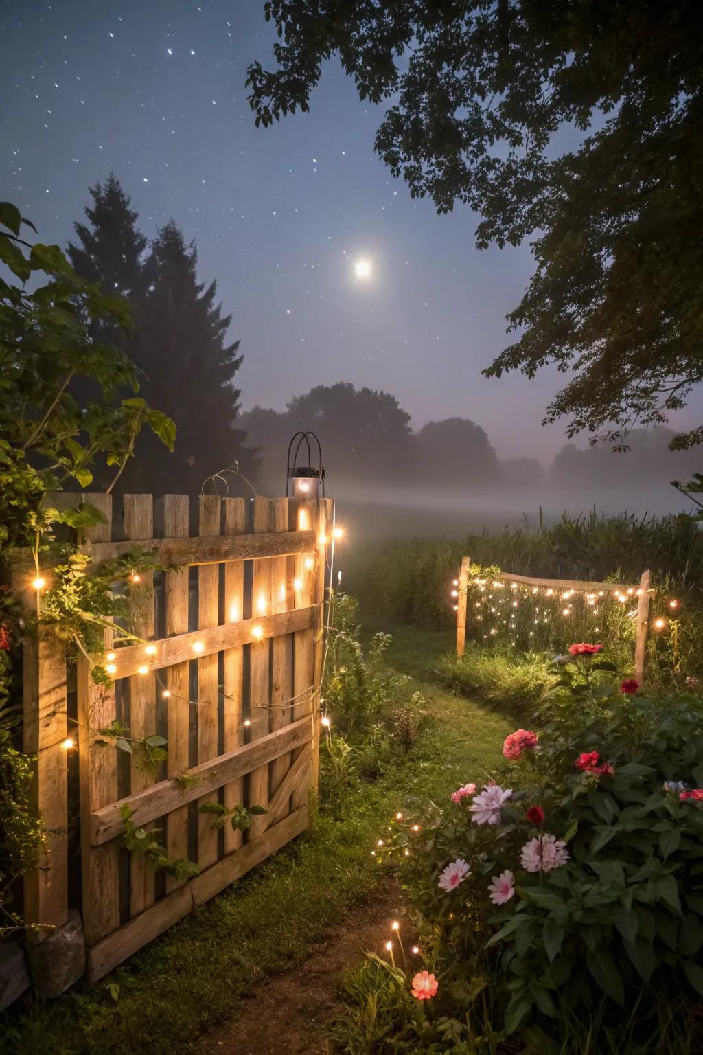 Create magic with a pallet fence and fairy lights.