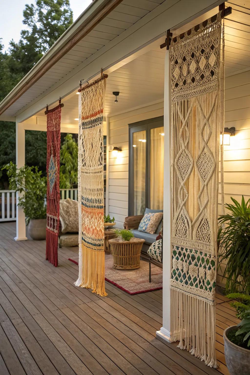 Macrame dividers offer a bohemian and artistic privacy option.