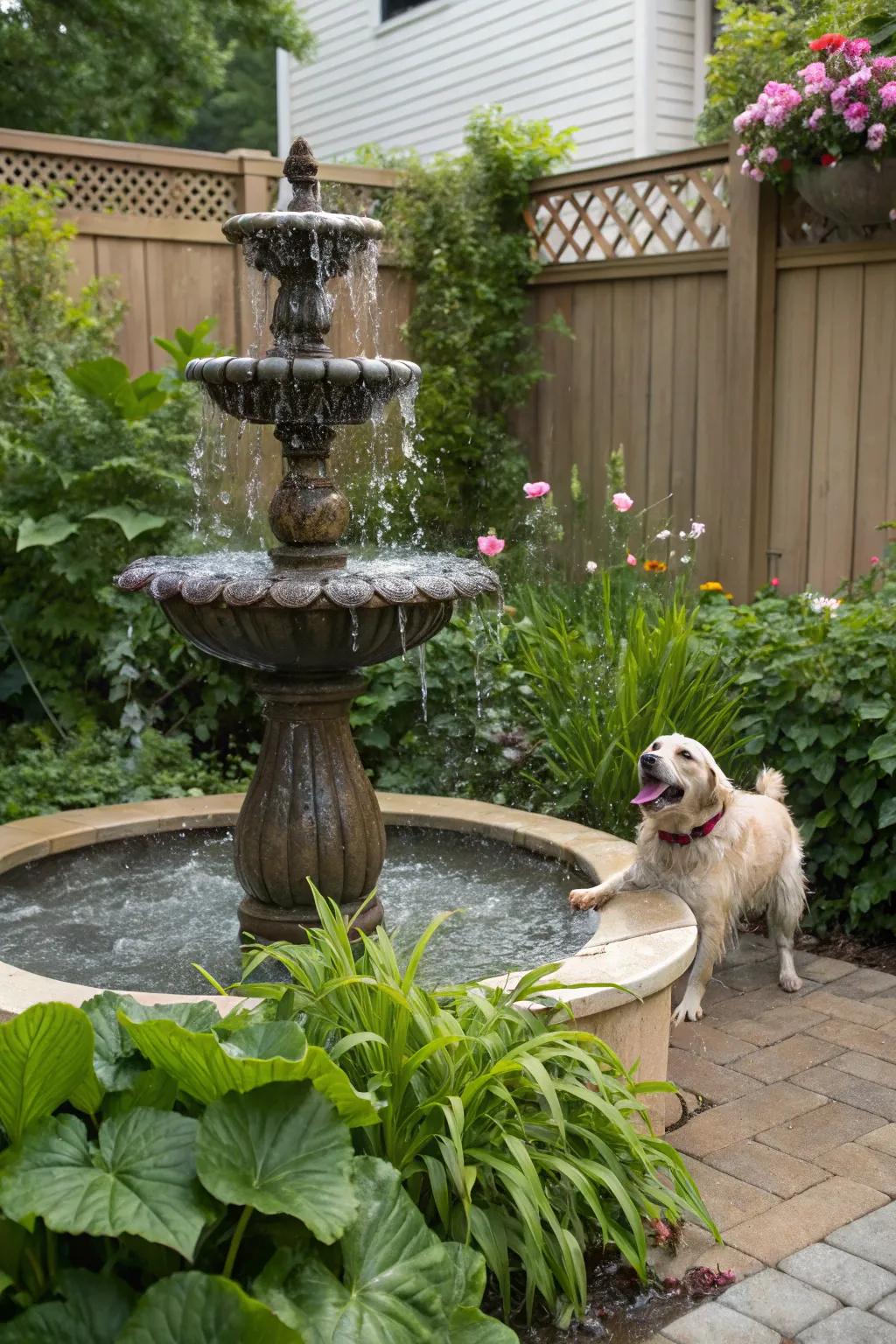 Water features add a splash of fun and refreshment for your dog.
