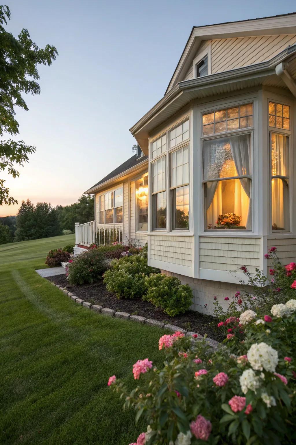 A bay window adds charm and natural light.