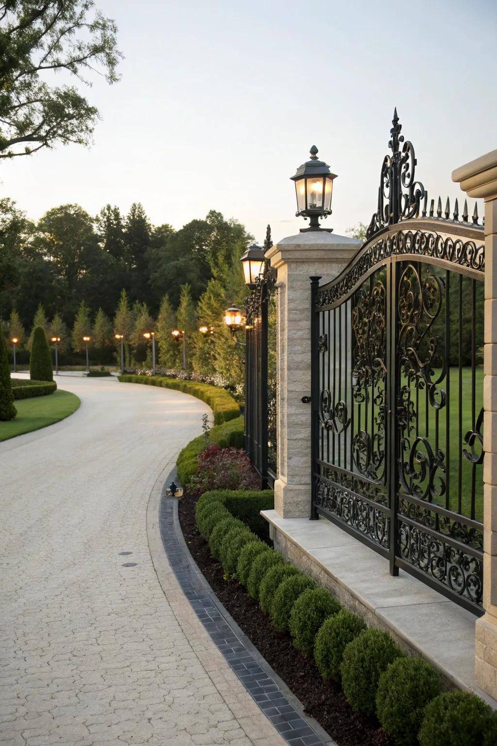 Wrought iron fences add an elegant and secure touch to any driveway.