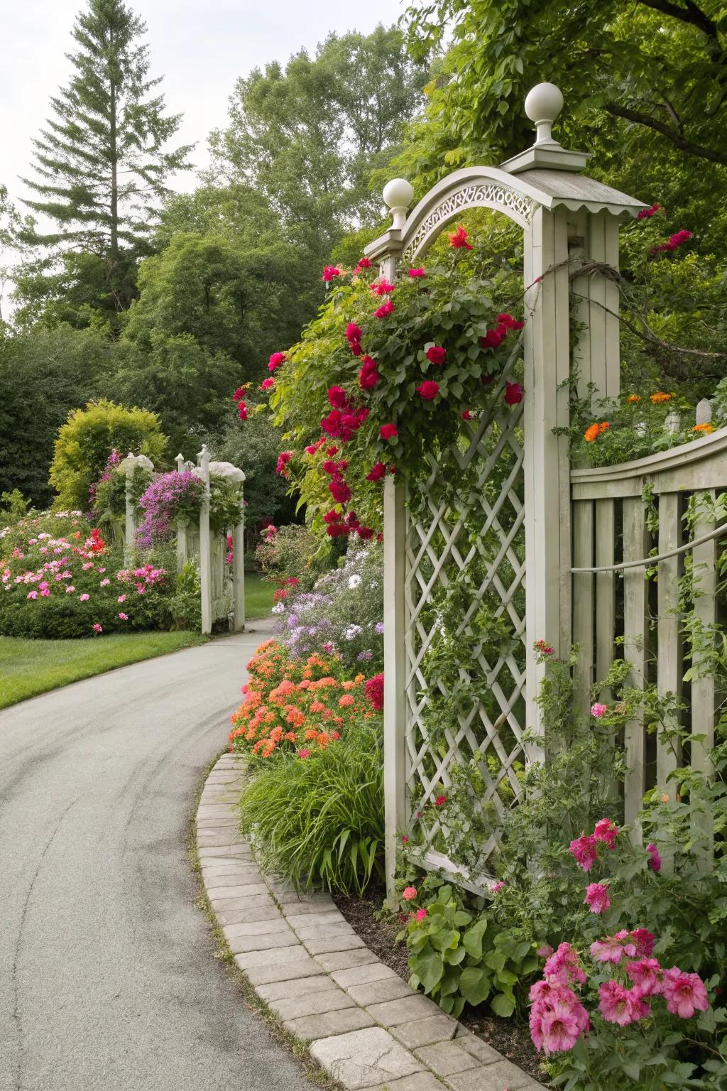 An ornamental trellis creates a captivating focal point.
