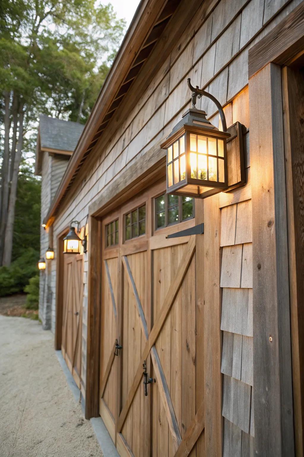 Teak sconces add a natural touch to your driveway.