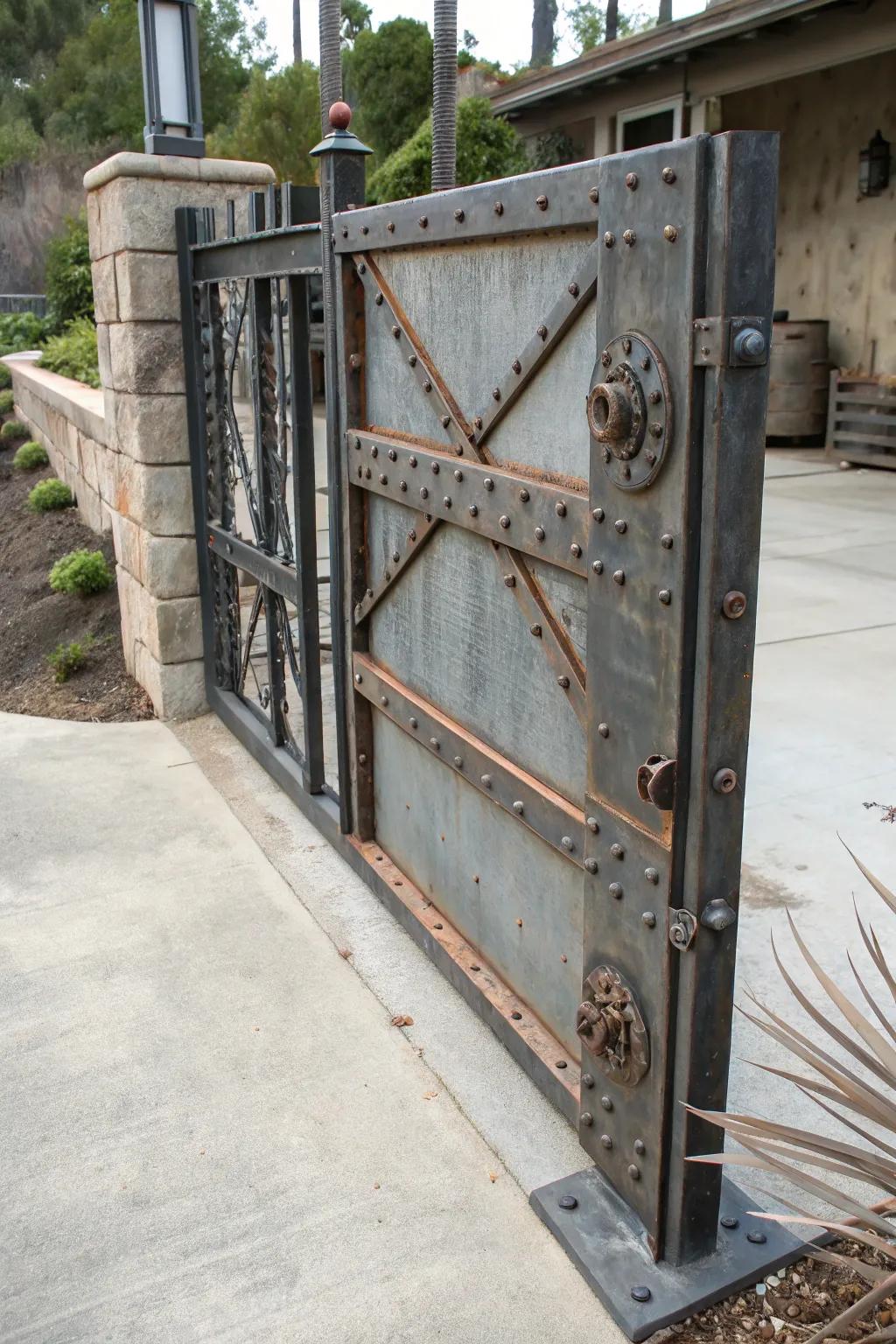 A striking industrial-style gate with a modern edge.
