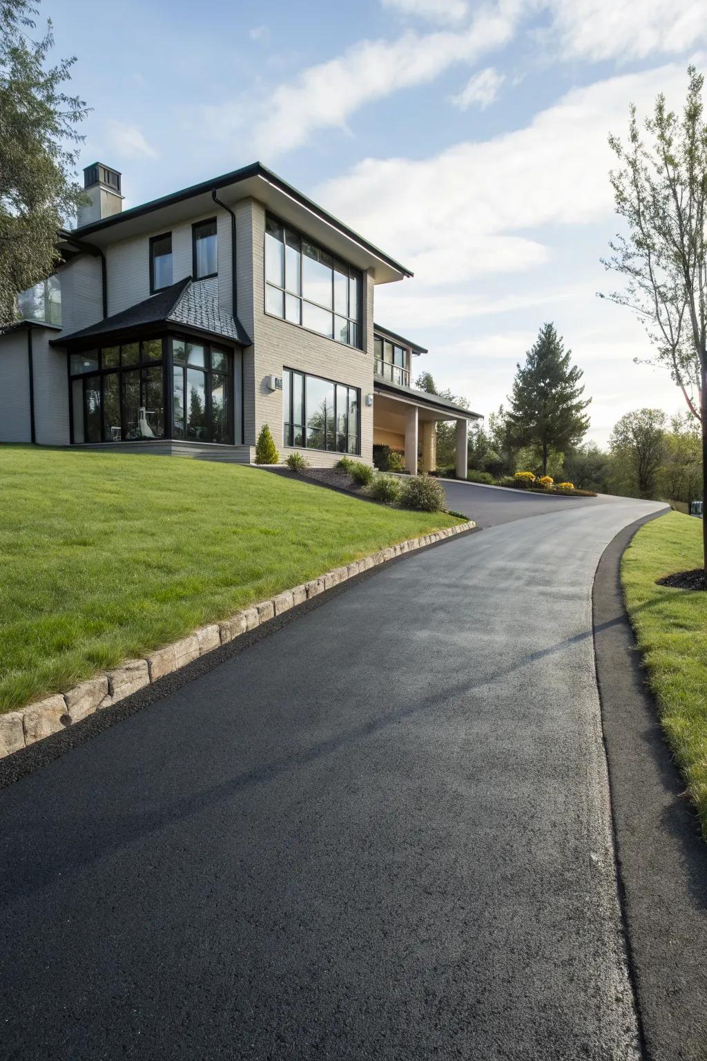 A modern home with a durable asphalt driveway extension
