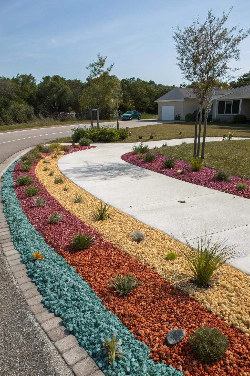 Decorative gravel adds texture and color to your driveway island.