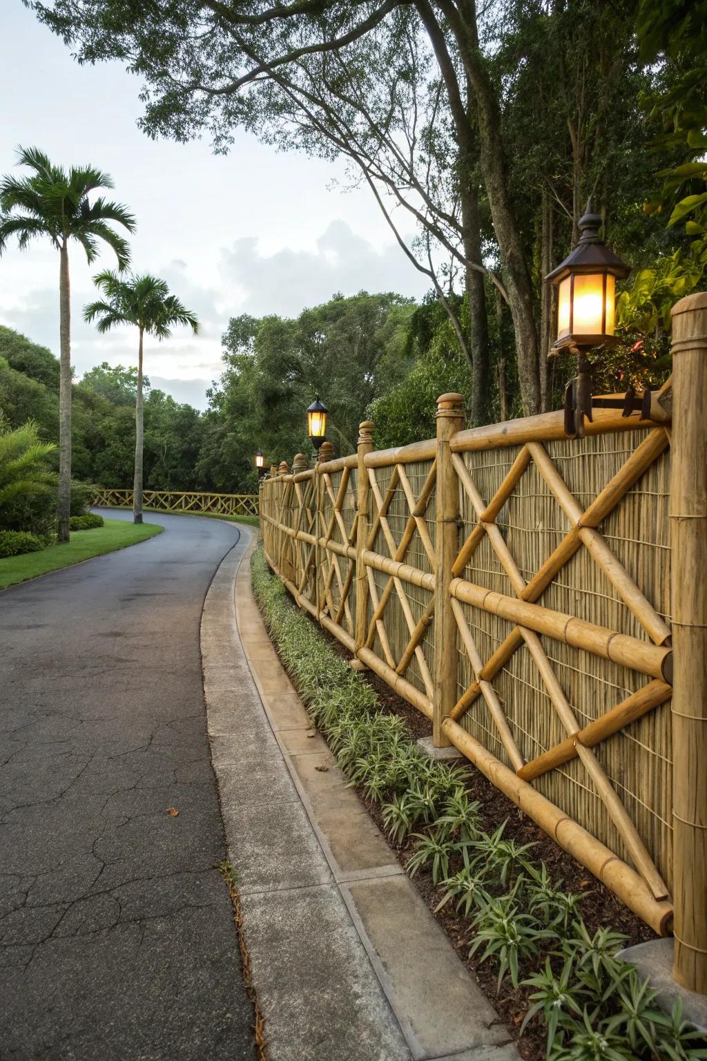 Bamboo fences offer a unique, tropical flair to driveways.