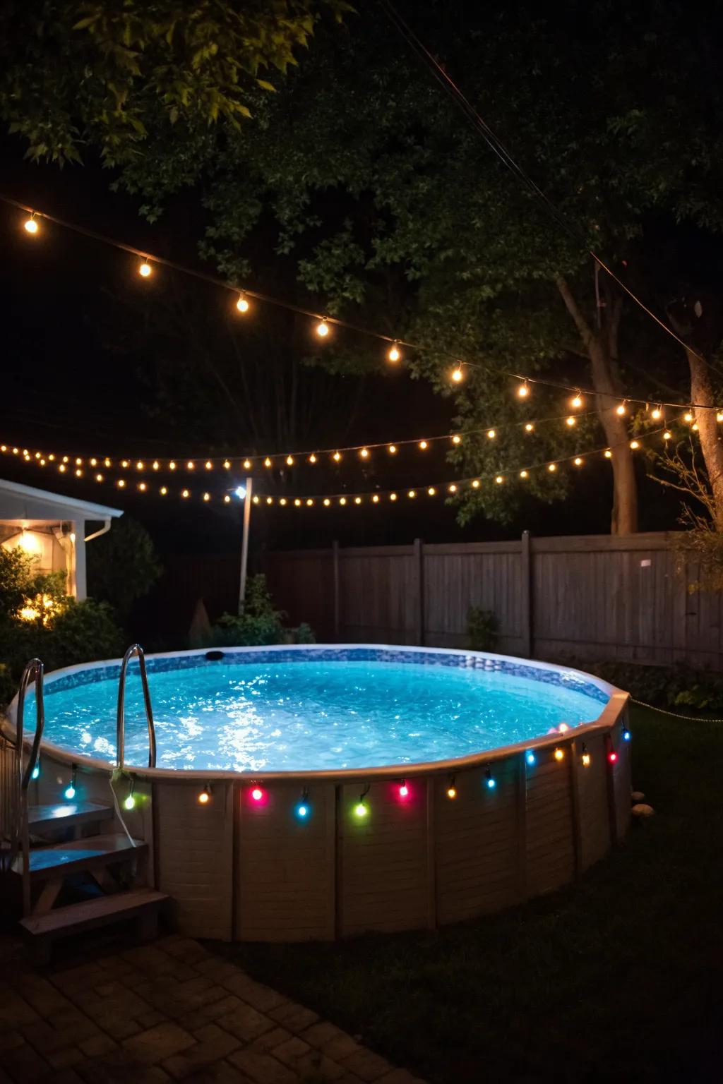 Lighting creates an enchanting nighttime ambiance around your pool.