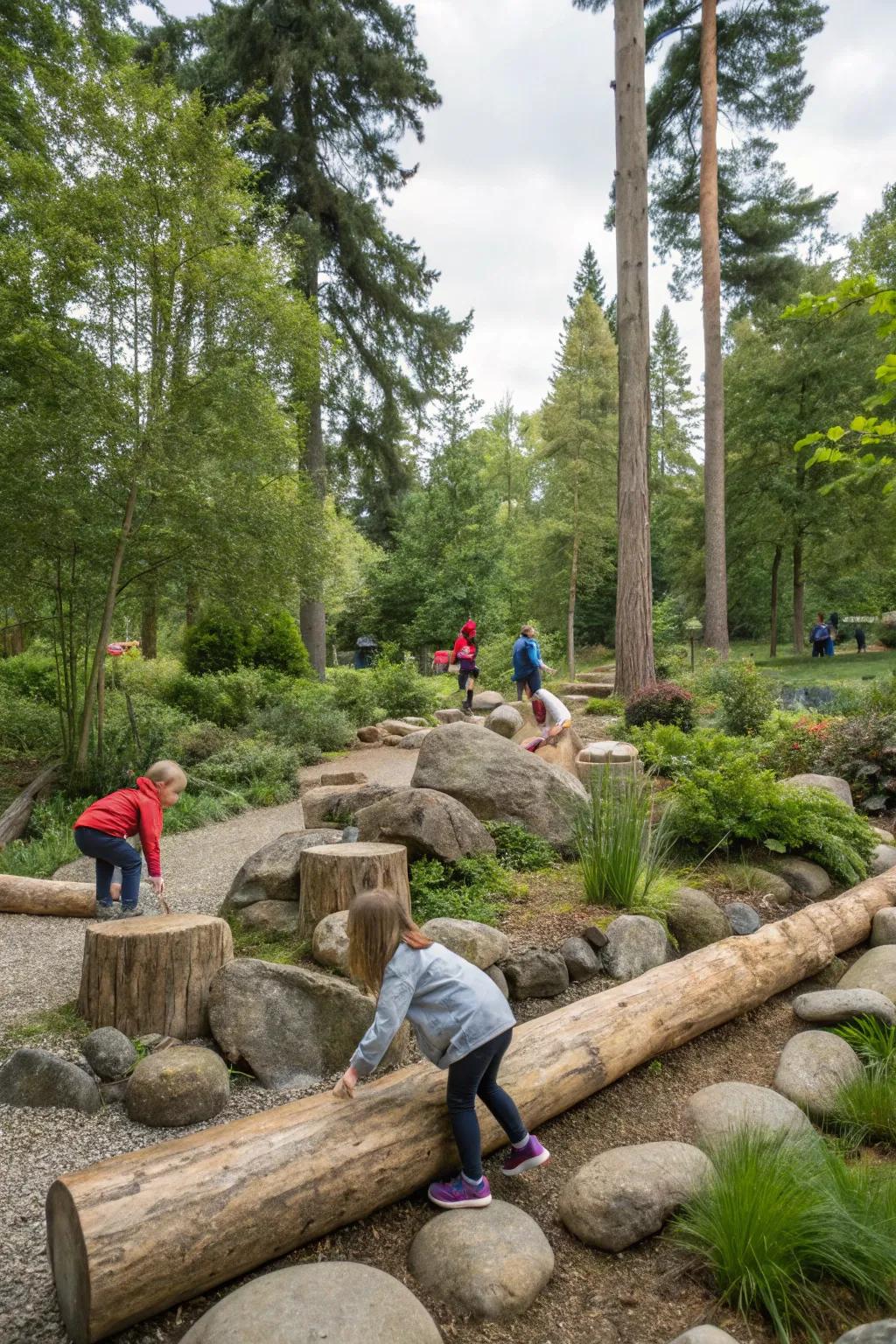 Natural play spaces inspire imagination and adventure.