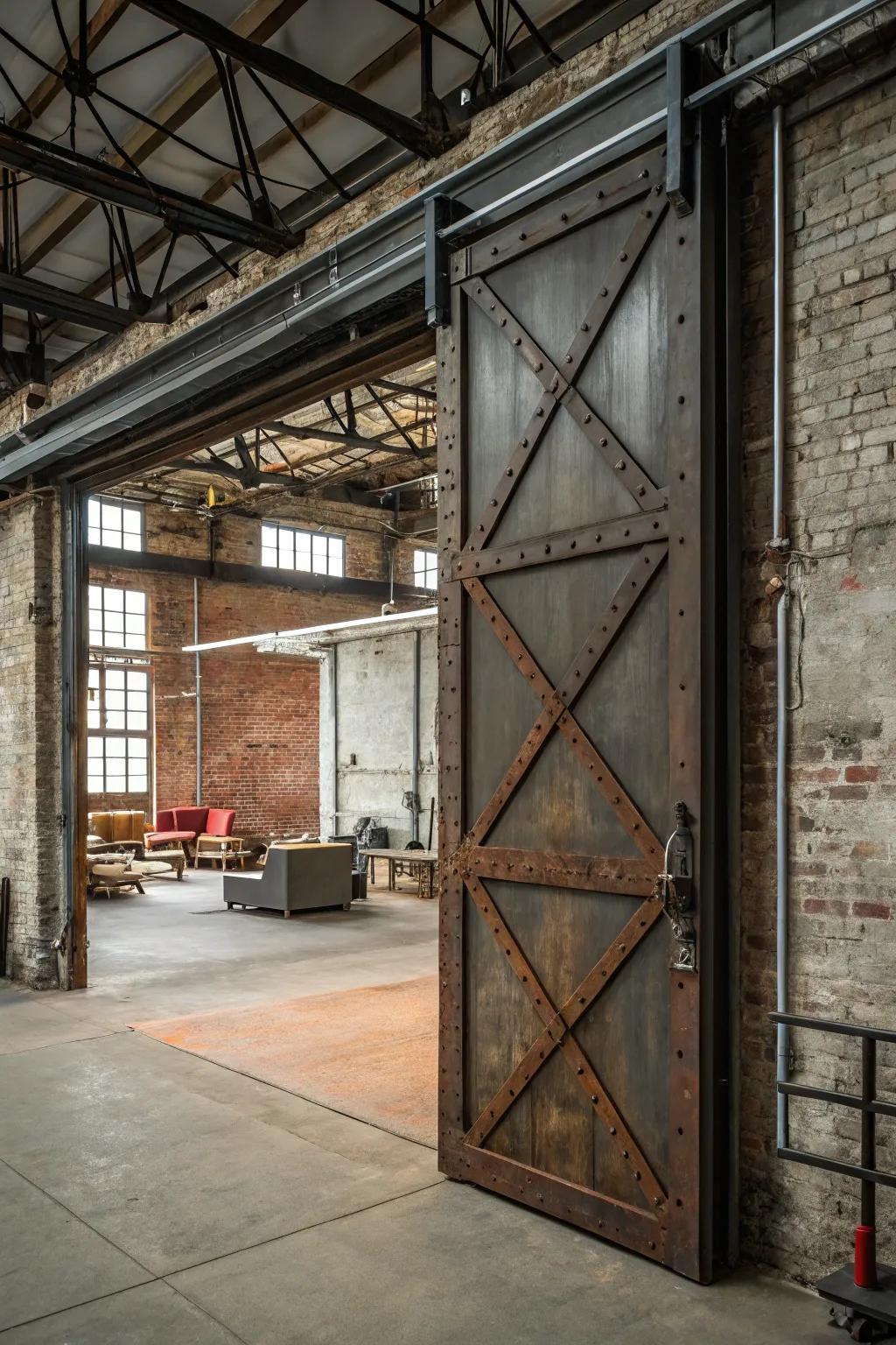 Bold and industrial metal barn door.