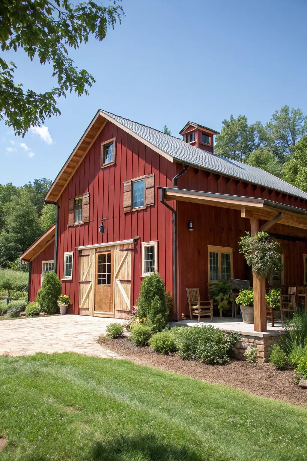 Barn red adds rustic charm and warmth.