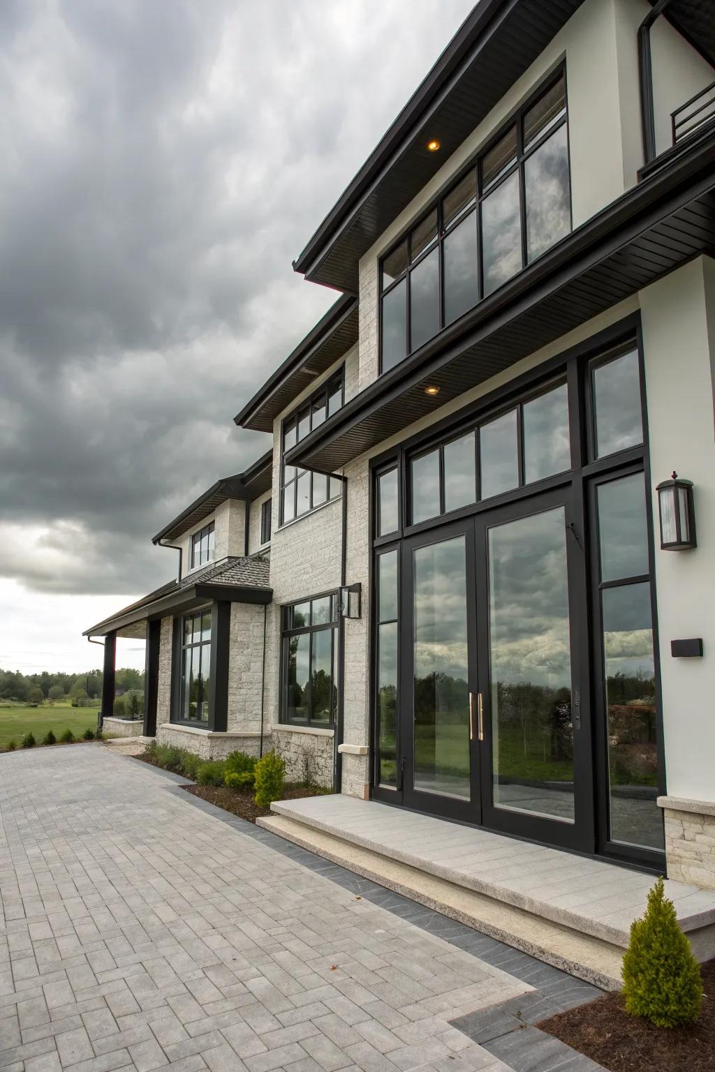 Black trim offers a bold and sophisticated look to this modern home.