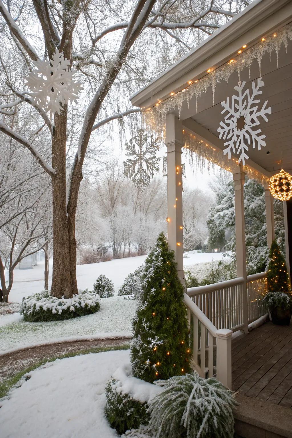 Oversized snowflakes bring an enchanting winter feel.
