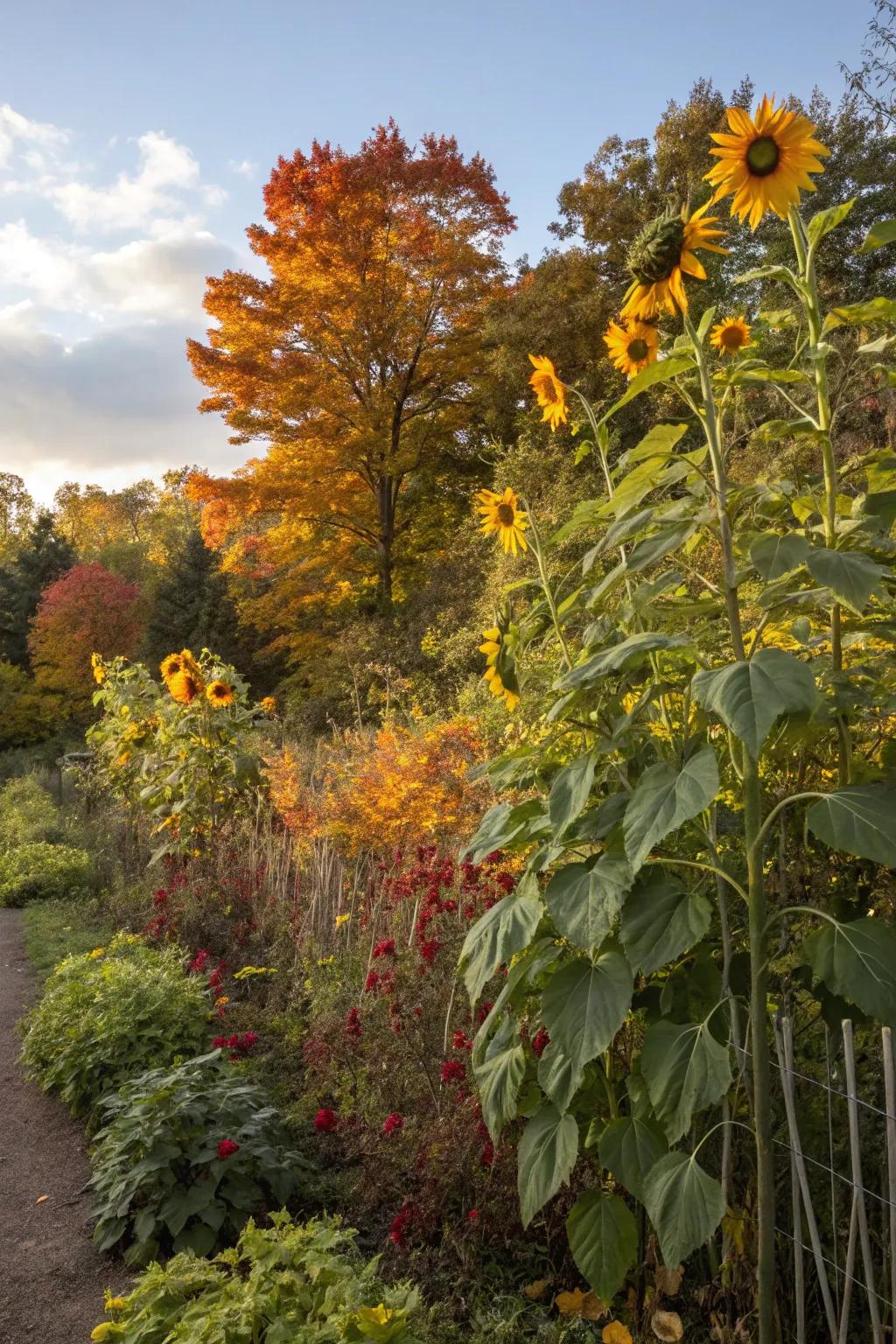 Sunflowers bring height and a sunny disposition to fall borders.