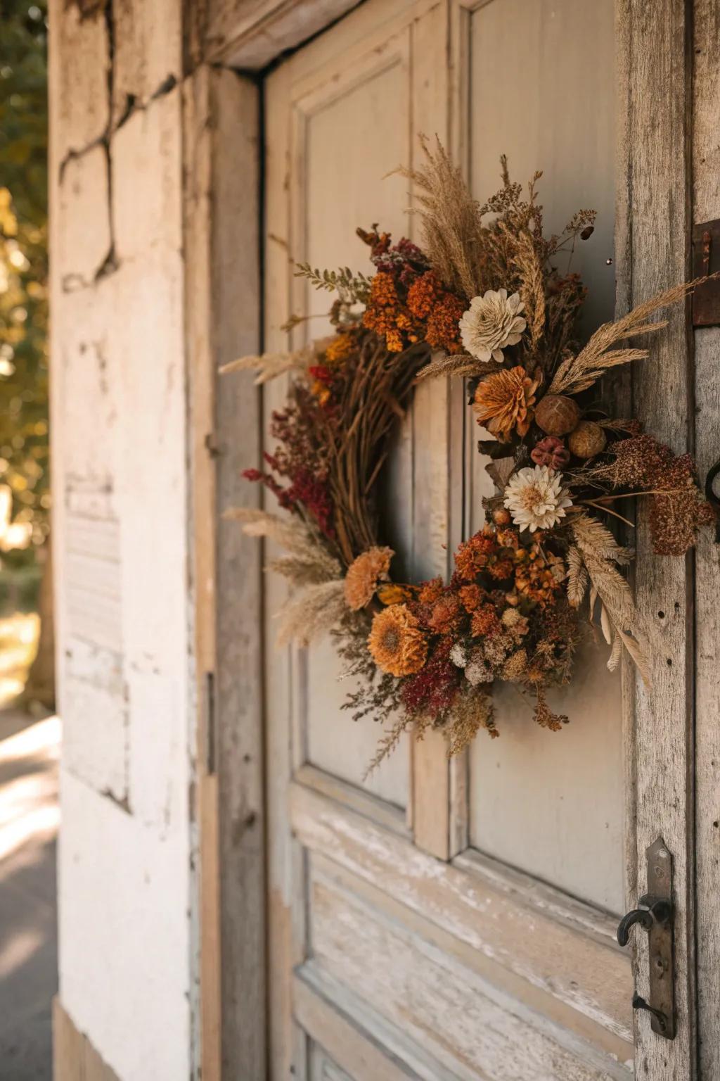 Elegance with a dried floral wreath.
