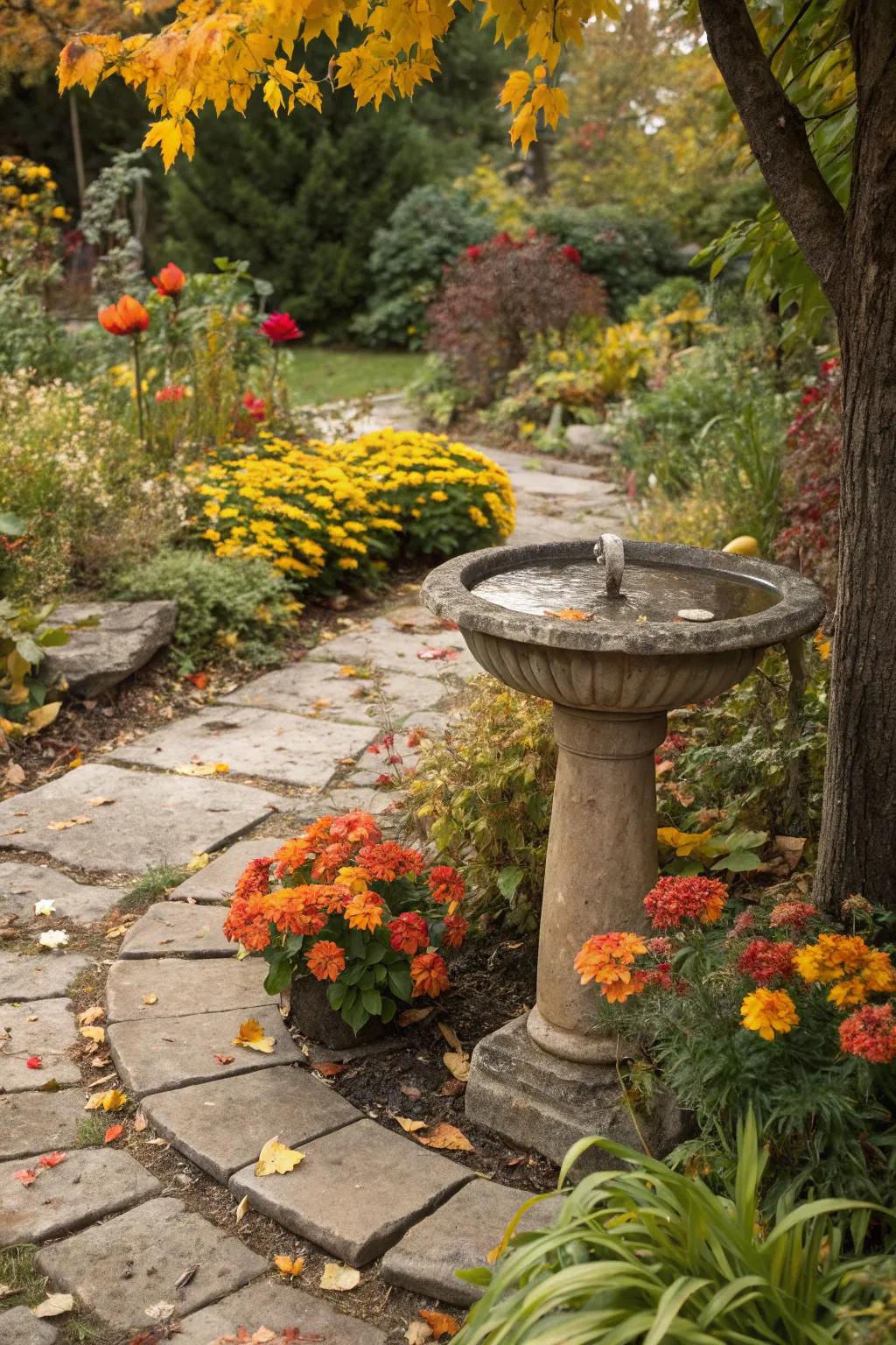 Water features add tranquility and attract wildlife.