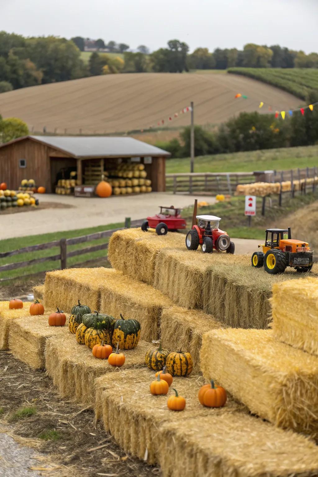 A mini harvest festival scene adds a playful touch.