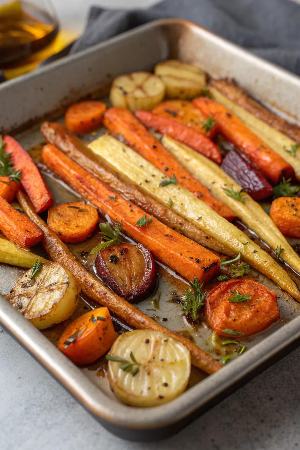 Maple-glazed roasted vegetables, a sweet and savory fall delight.