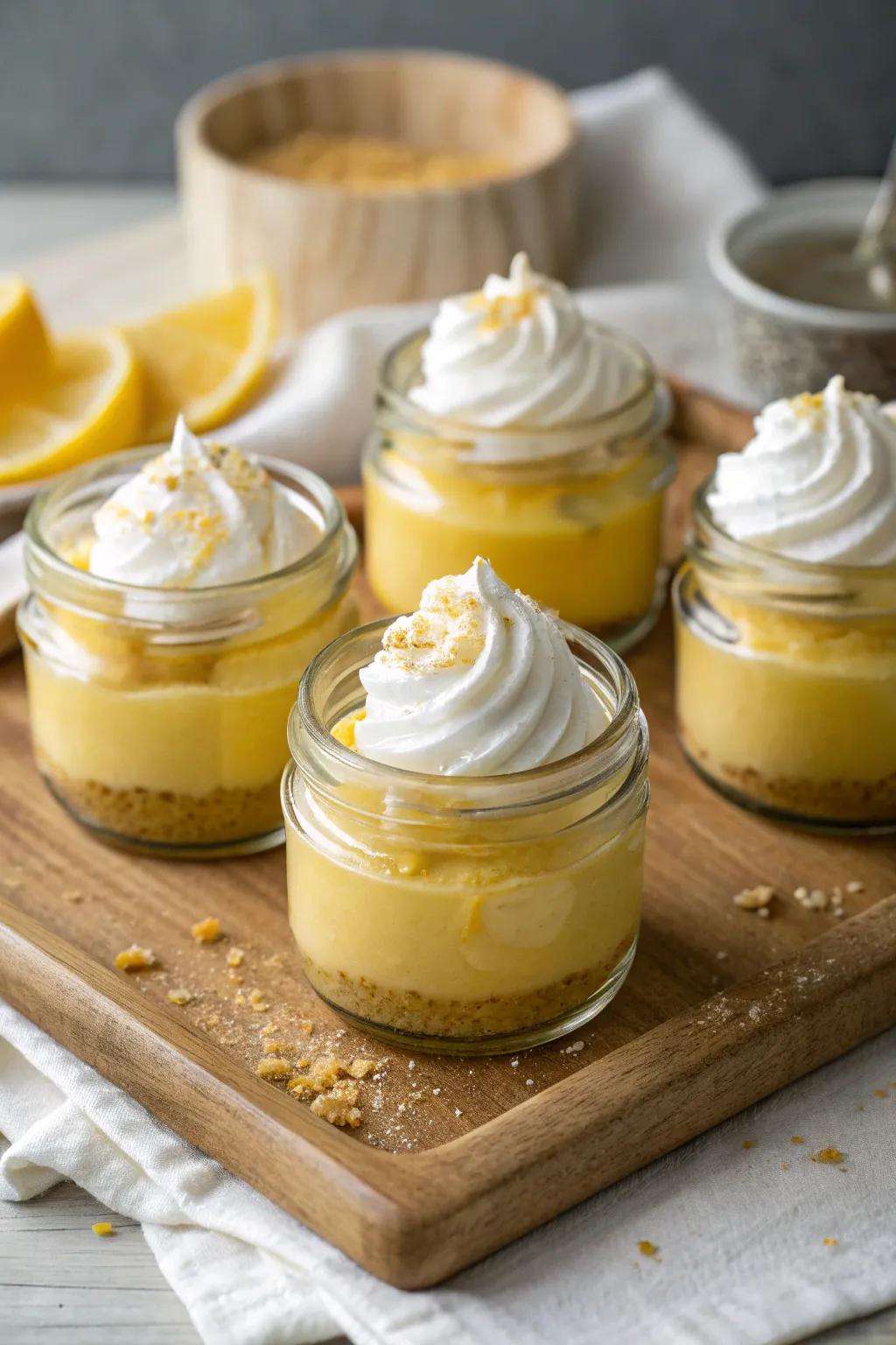 No-bake lemon bars in a jar, offering a delightful burst of citrus.