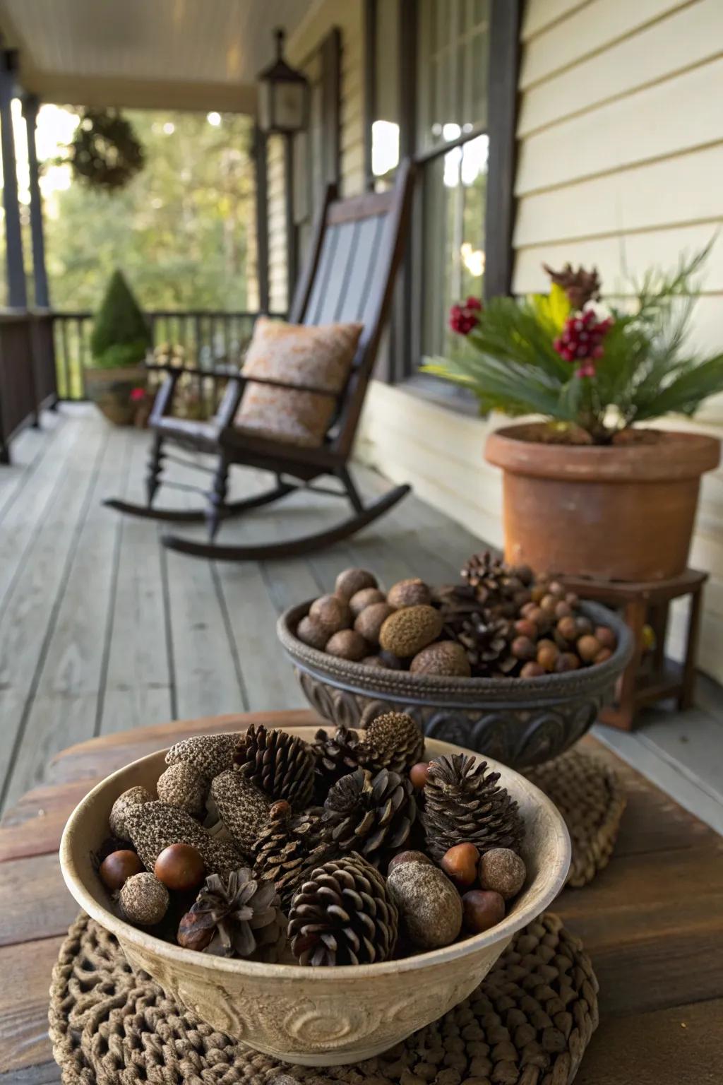Foraged items add a rustic, natural flair to porch decor.