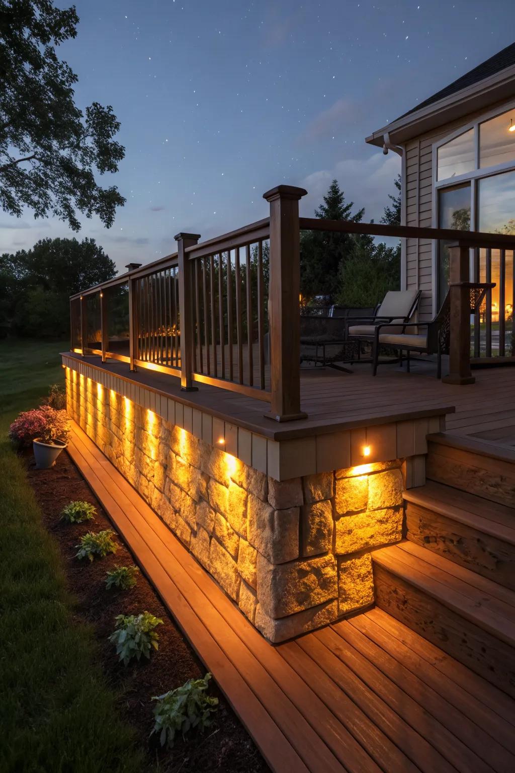 Illuminated skirting creates a warm, inviting glow for evening entertainment.