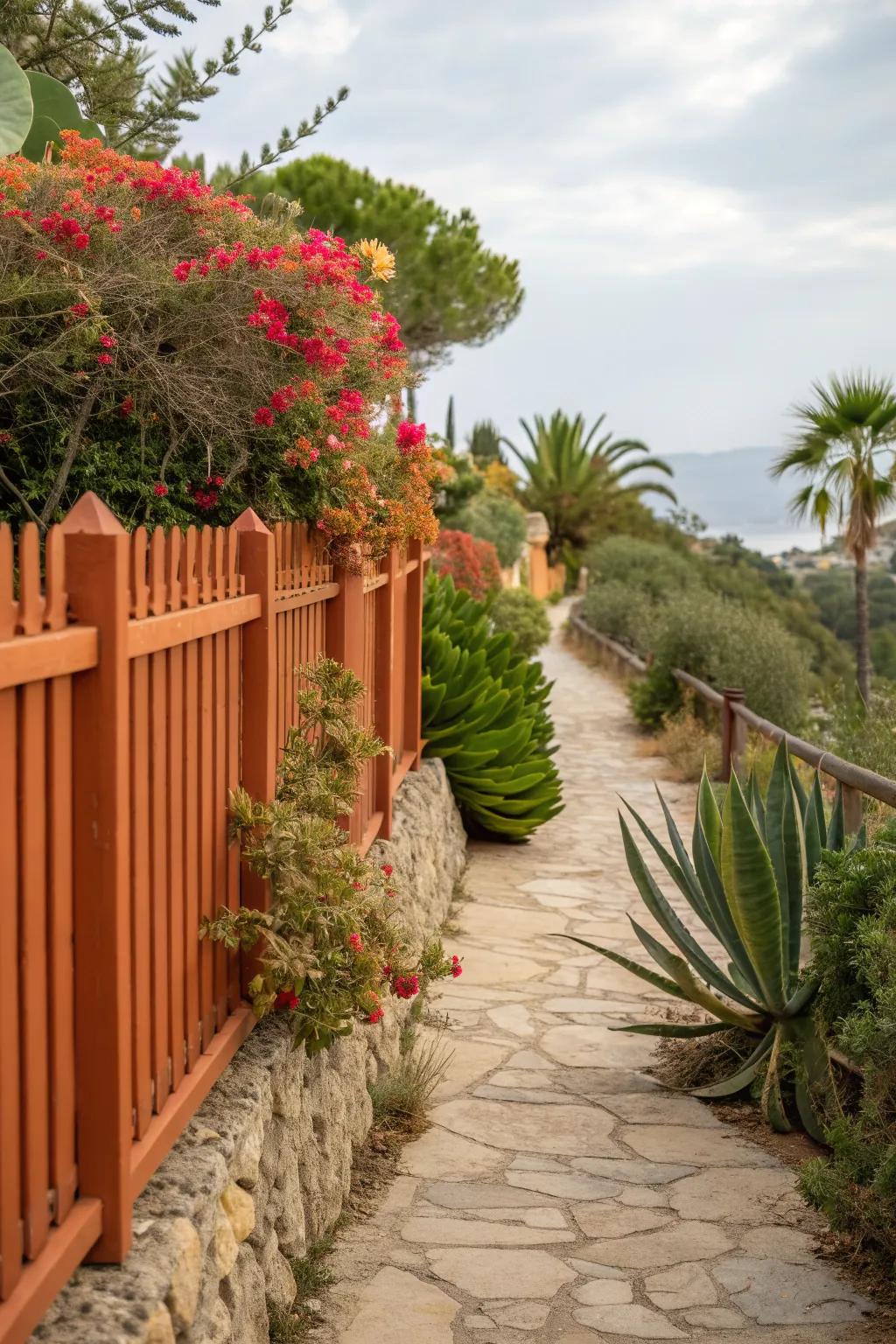 Terracotta fences provide a rustic and earthy charm.