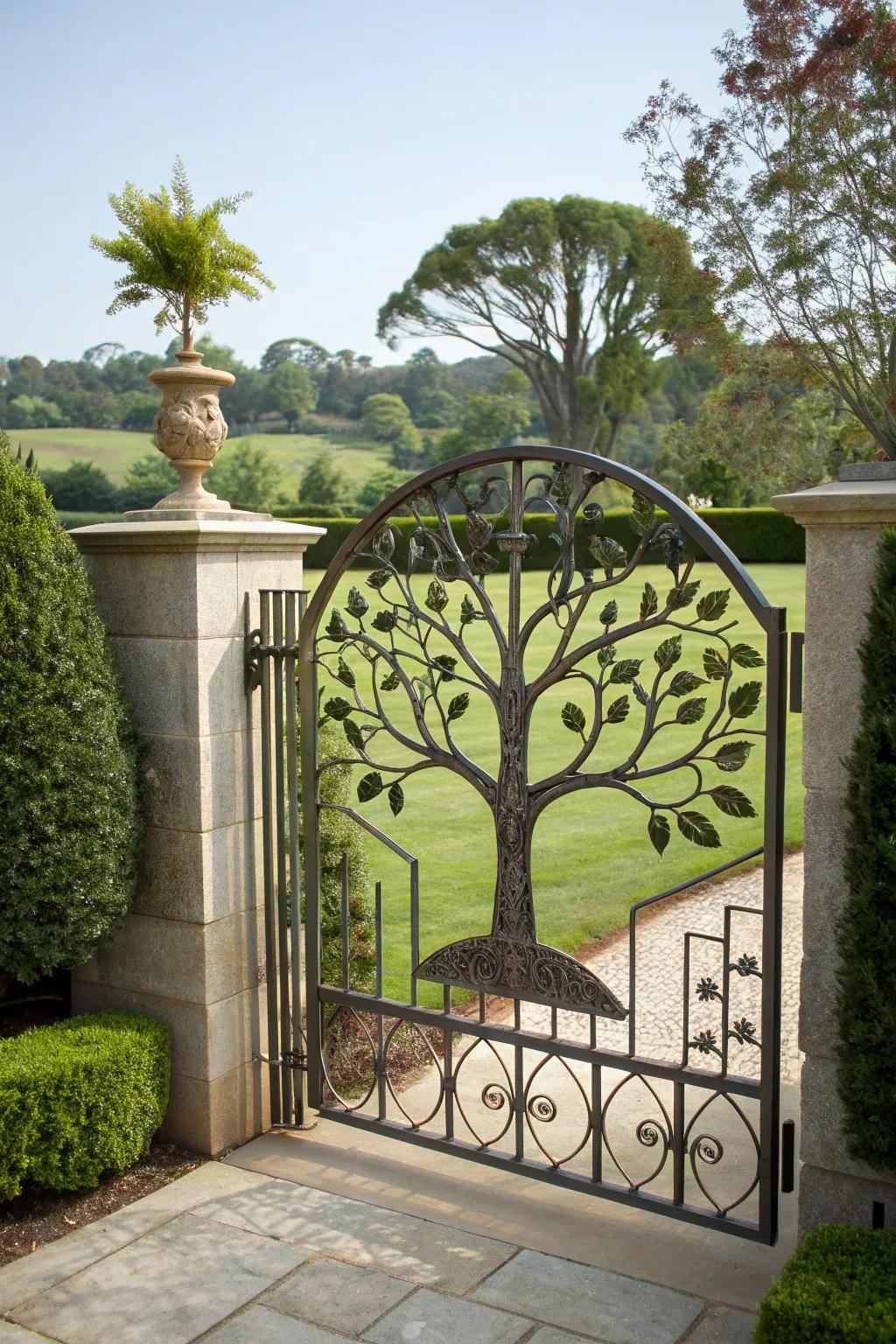 Sculptural elements can turn your gate into a piece of art.