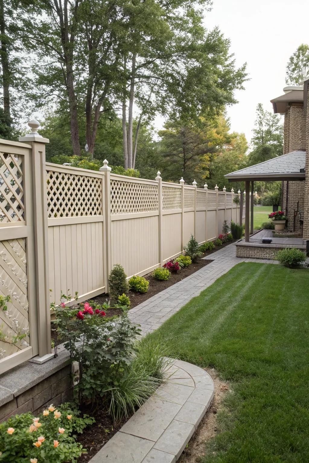 Stylish privacy screens adding seclusion to a fence.