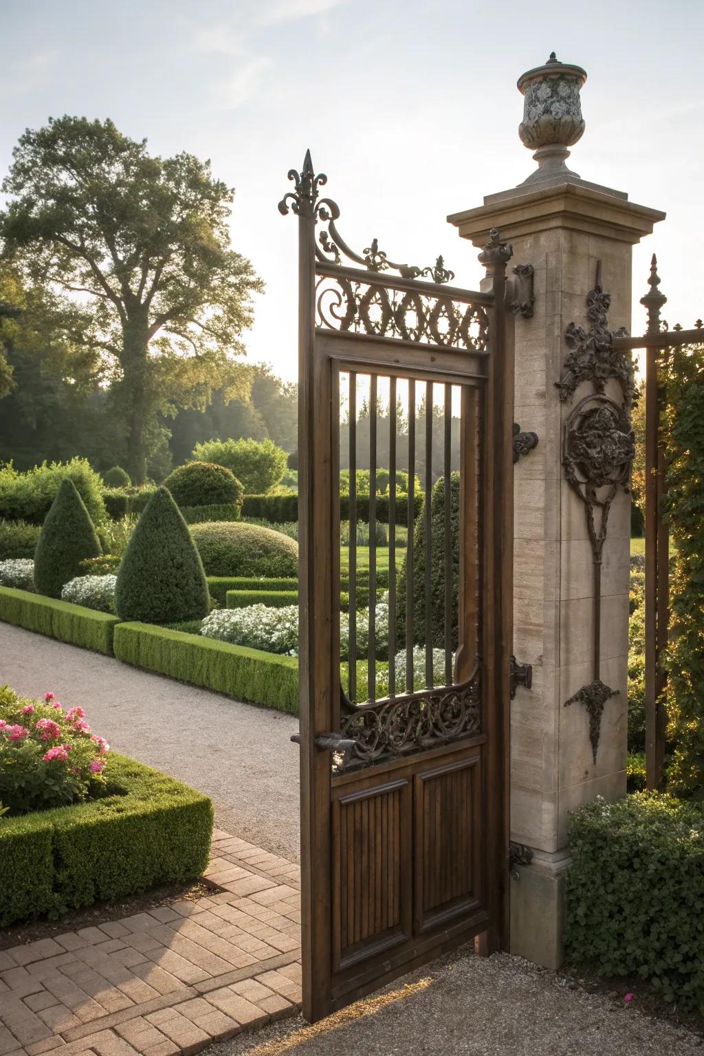Vertical bar latches add sophistication and height to garden gates.
