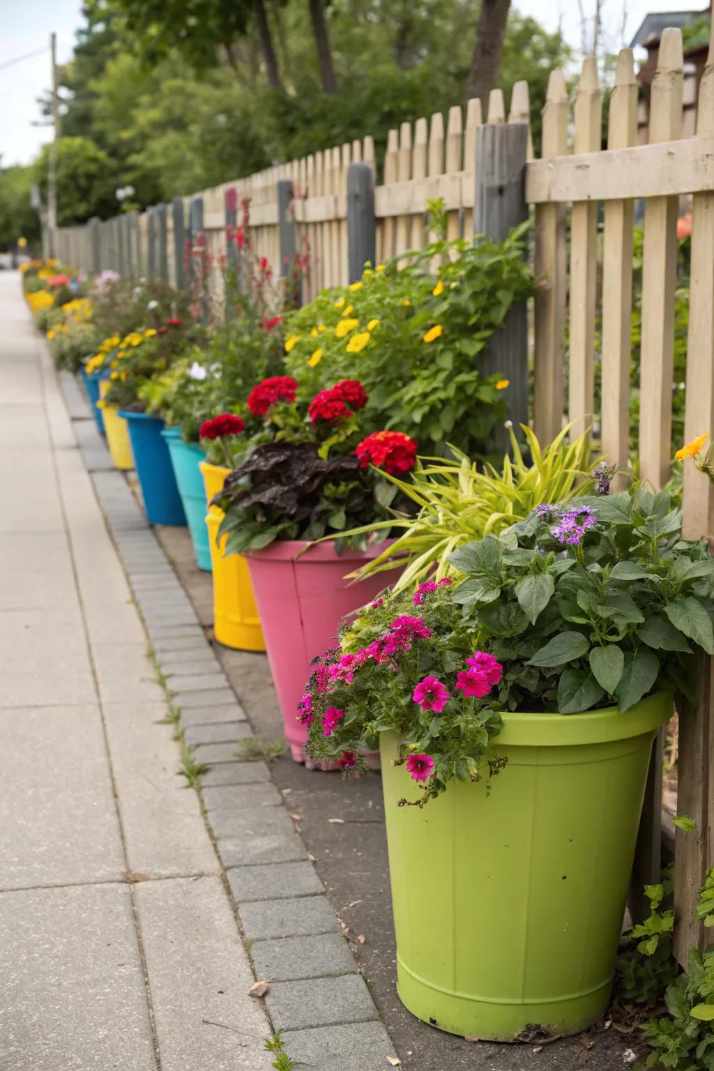 Explore endless possibilities with container gardening along your fence.
