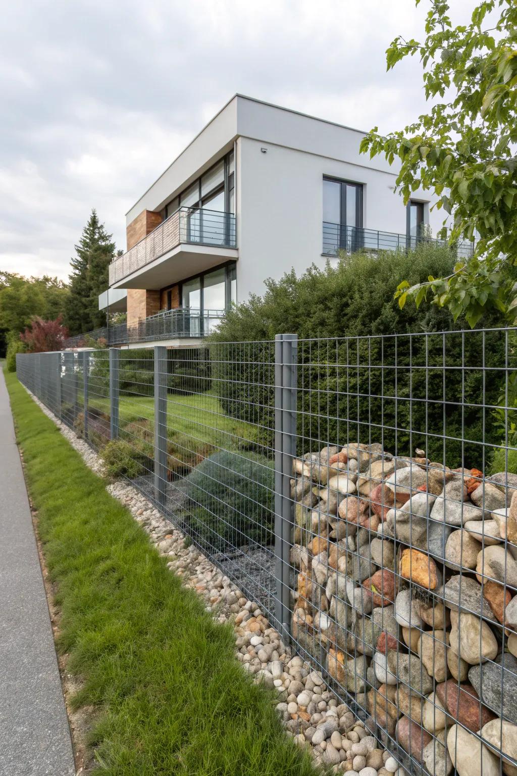 Unique texture: Gabion fencing for a modern industrial style.