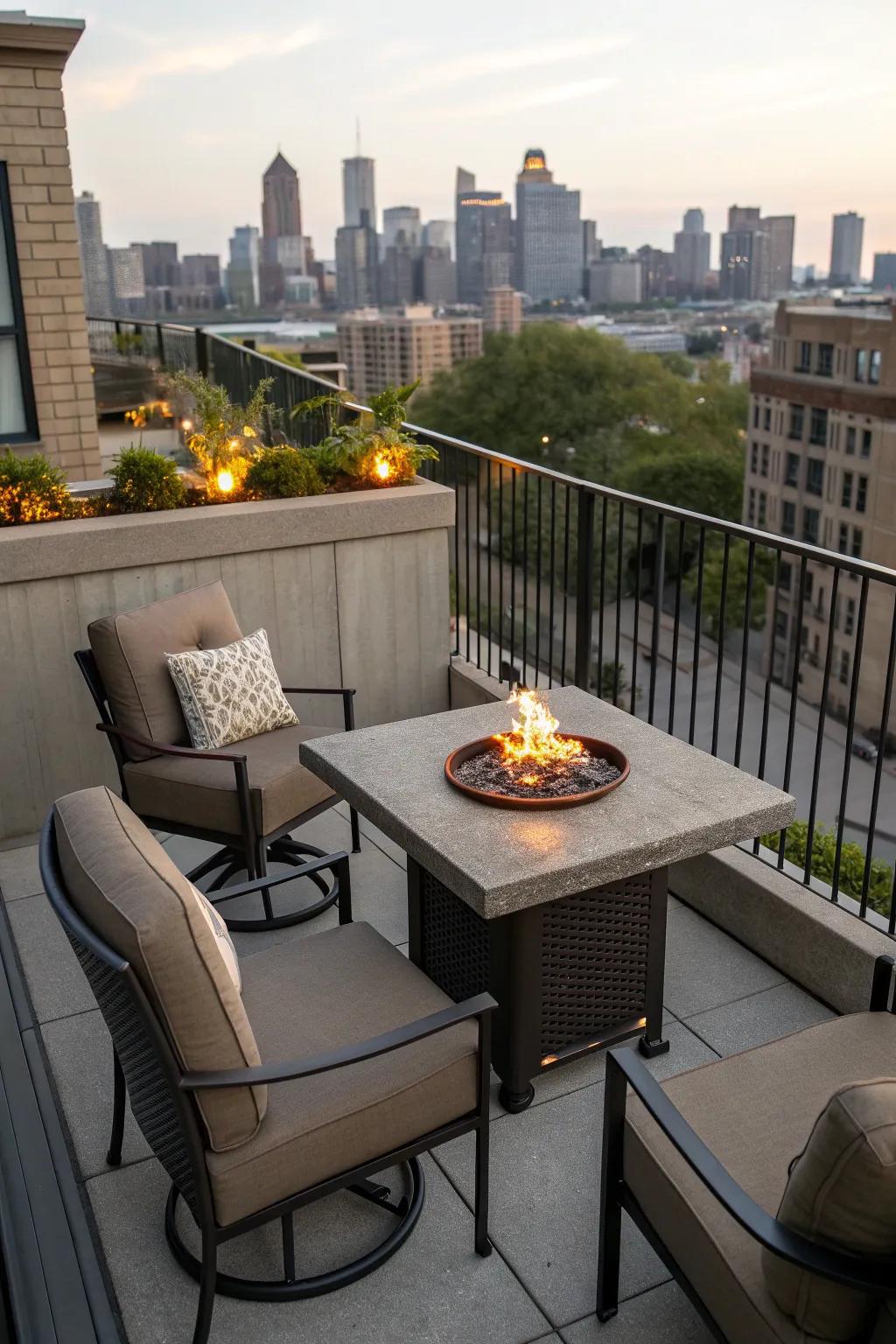 Maximize small spaces with a compact fire pit table.
