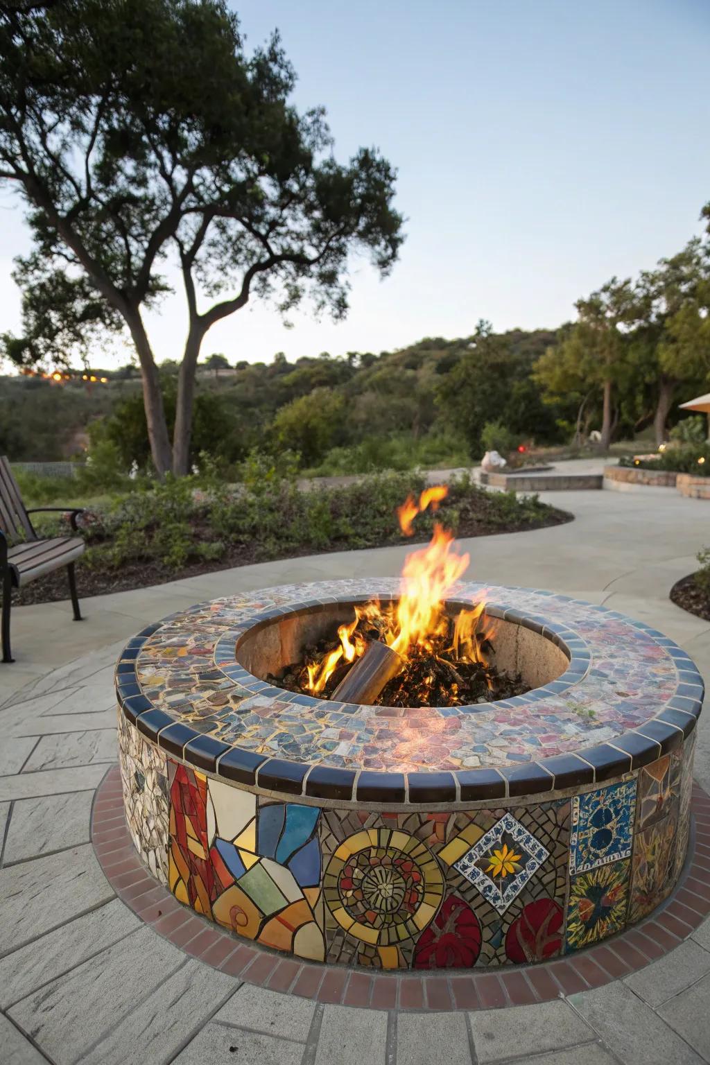 Mosaic tiles bring artistic flair to your fire ring.
