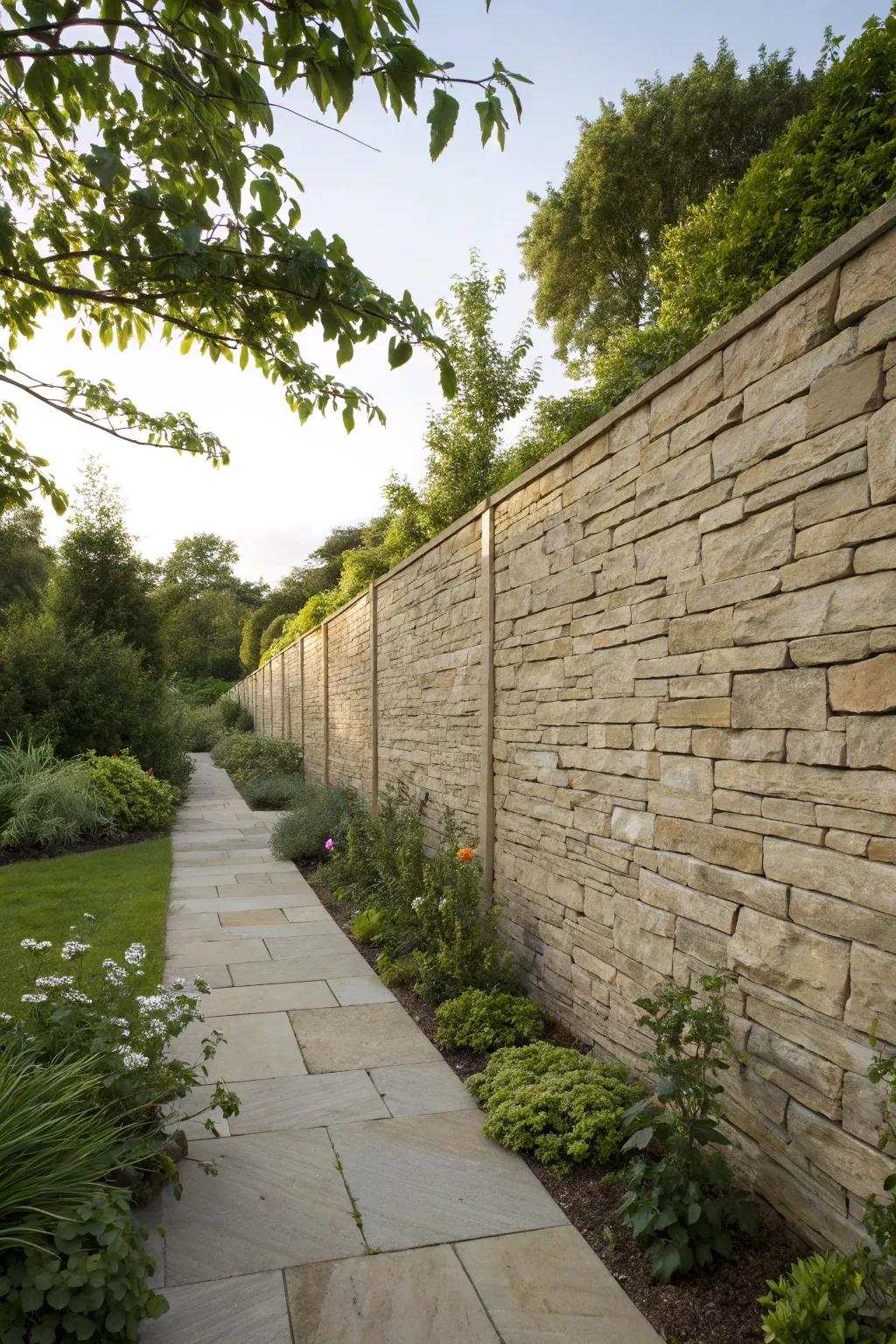A flagstone privacy wall offering seclusion and charm