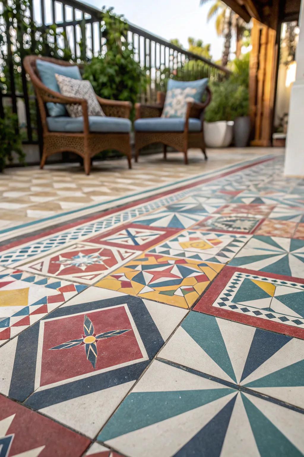 Patterned tiles add a striking visual element to your patio.