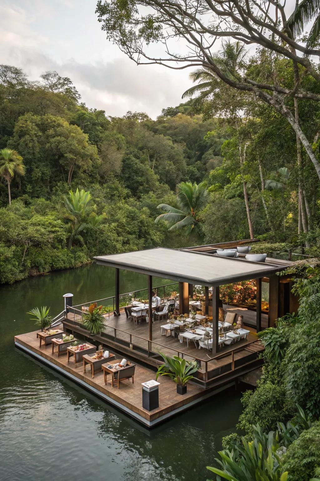 Layered spaces add dimension and variety to this floating patio.