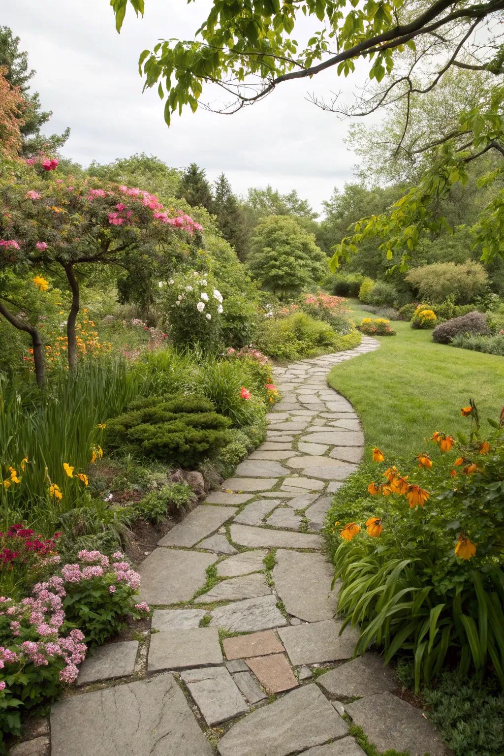 Paved pathways add structure and charm to your garden layout.