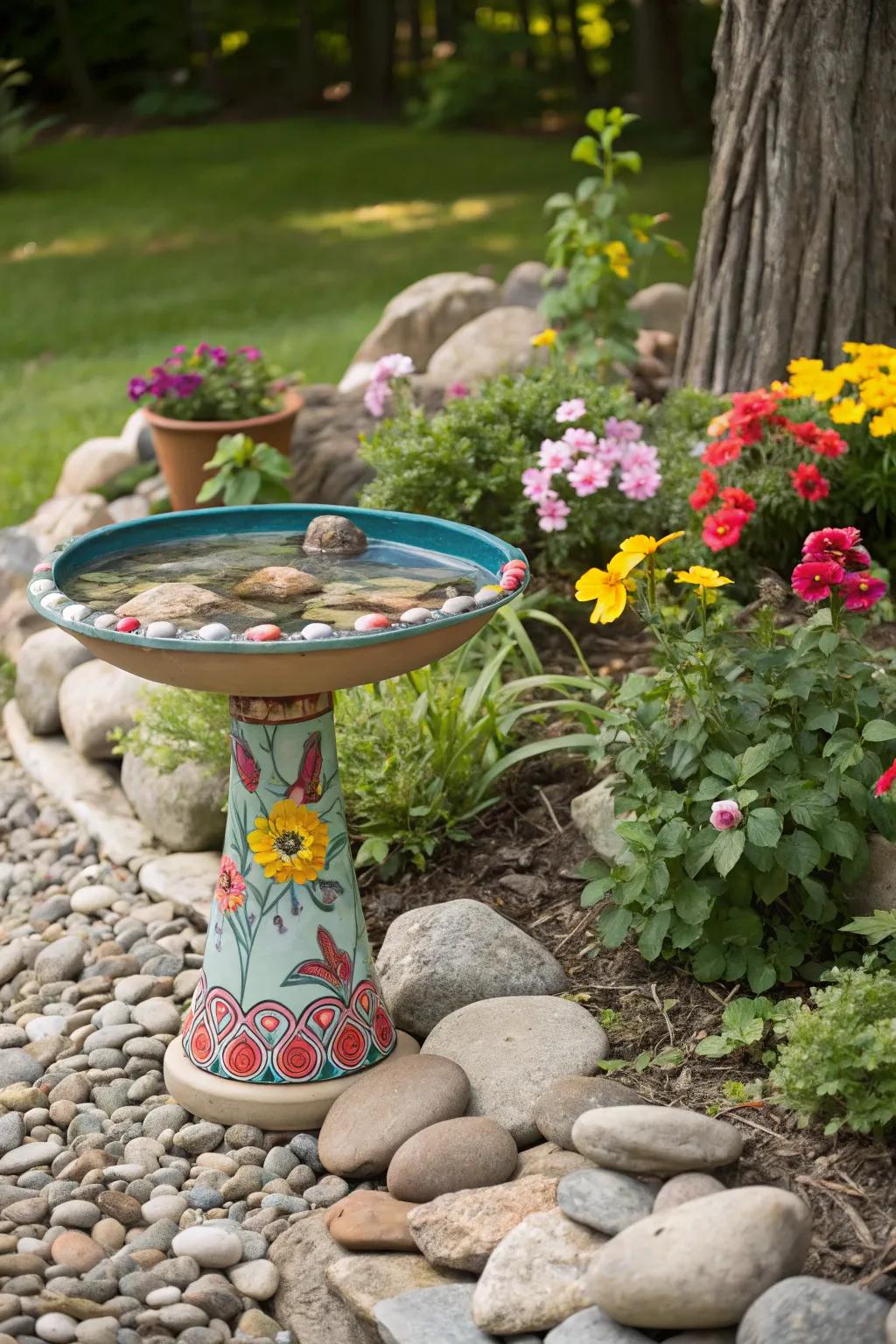 An unexpected element brings joy to the garden setting.