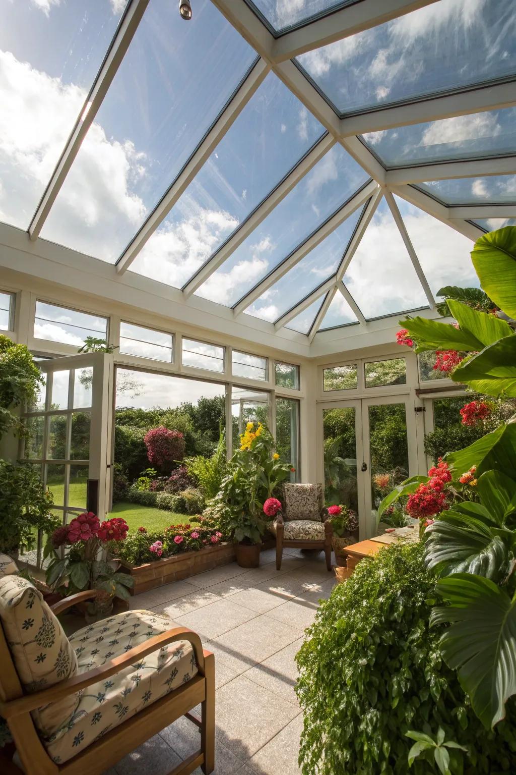 A dramatic conservatory-style roof that maximizes light.